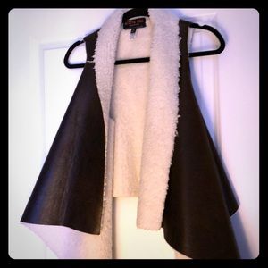 Brown faux leather/fleece lined vest
